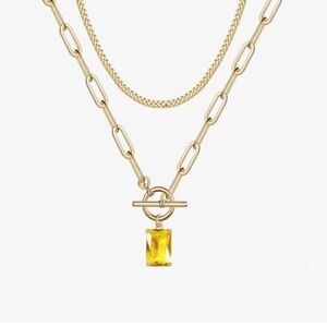 Gold Layered Necklaces with Yellow Pendant